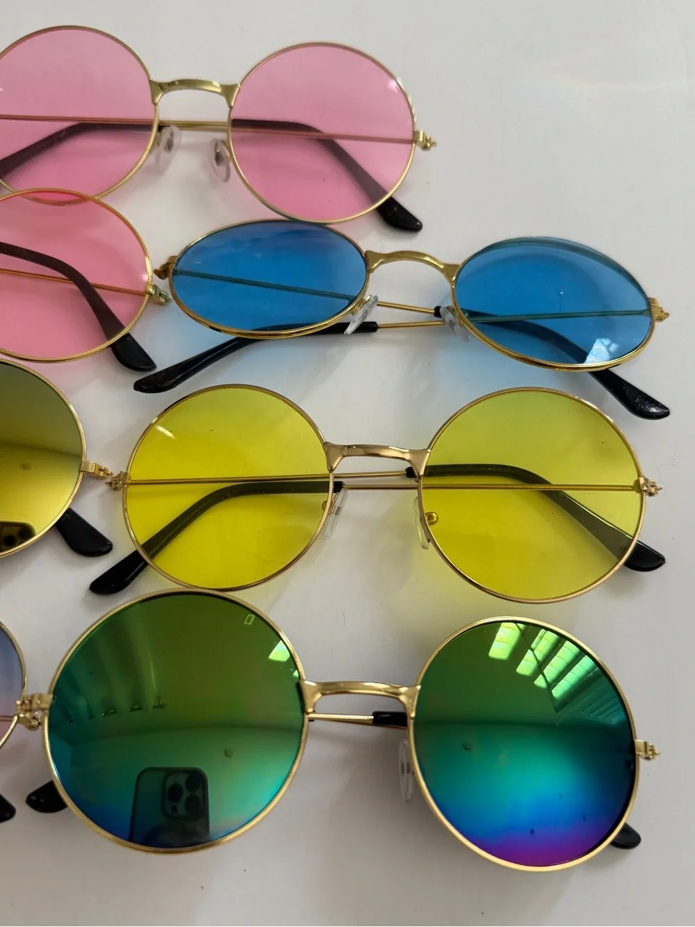 7 pc Round Retro Sunglasses - Pink, Blue, Yellow, Green Lenses